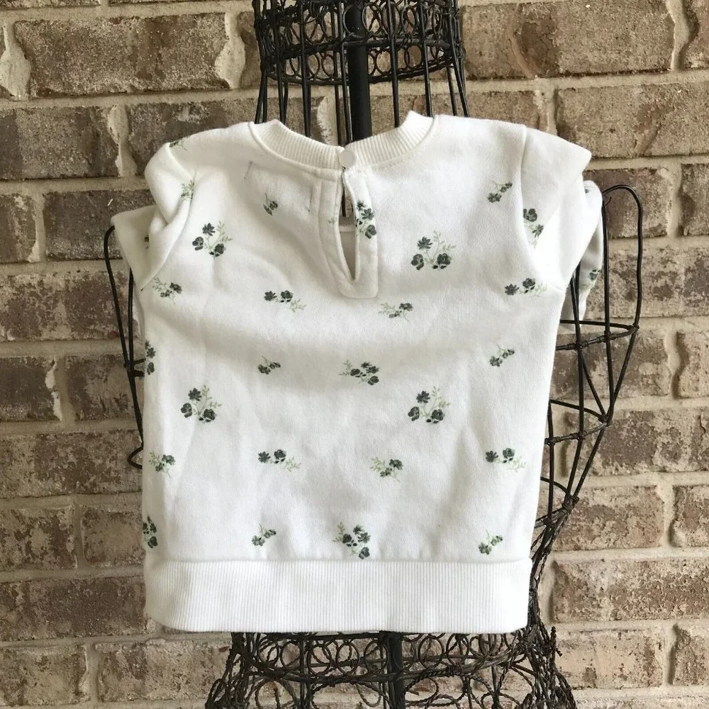 7 For All Mankind Sweatshirt Top Baby 12M Month White Floral Button Keyh…